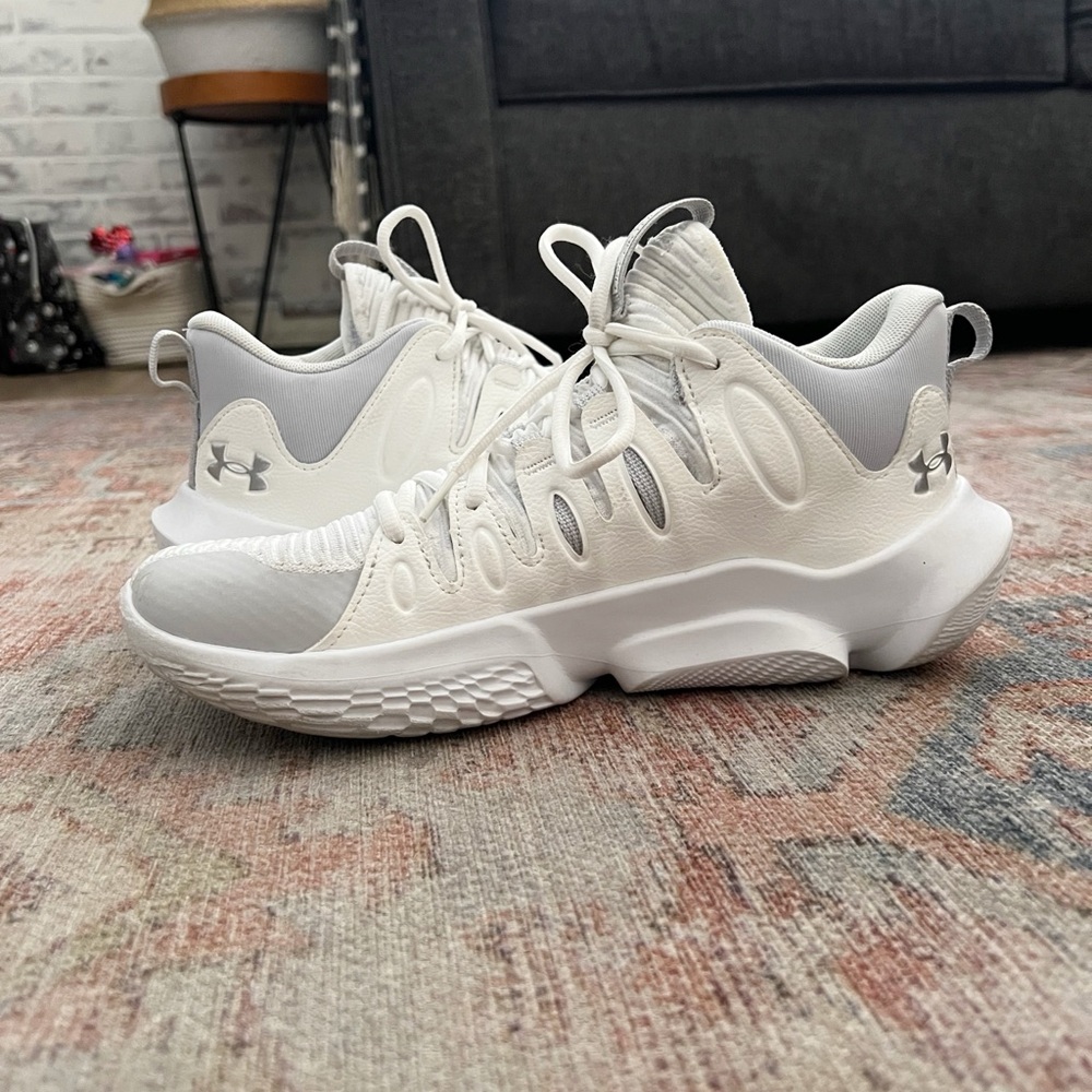 Under Armour White and Gray Athletic Shoes with Mesh Upper
